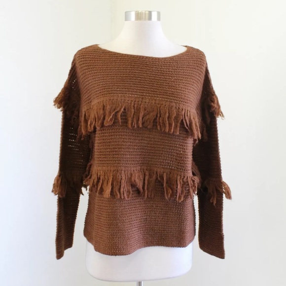 Lucky Brand Sweaters - Lucky Brand Brown Boxy Fringe Sweater